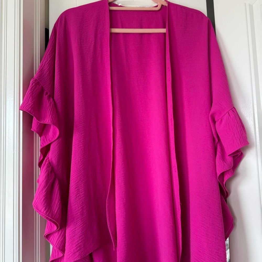 Elegant Fuchsia Ruffled Poncho